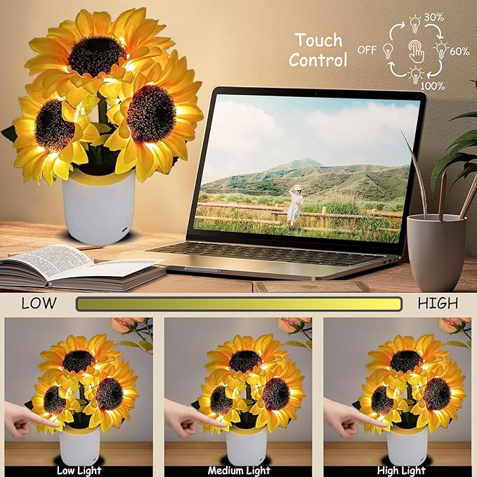 Led Sunflower Lamp Gift for Women,Flower Lamp Table Flower Desk Lamp Night Light for Bedroom Living Room Decor,Mothers Day Birthday Gifts for Her Mom Wife Girlfriend Teacher Grandma (Yellow)
