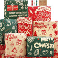 Merry Christmas Wrapping Paper Set, 6 Folded Sheets Green Red Kraft Xmas Wrap, Holiday Deer Trees Santa Snowman Kraft Winter Holiday New Year Gift Wrap for Women, Men, Boys, Girls