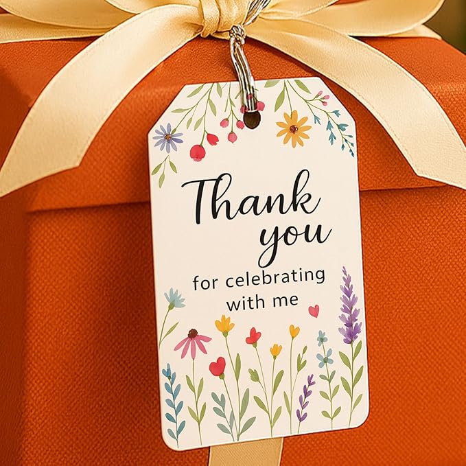 40 PCS Floral Thank You for Celebrating with Me Birthday Tags, Pastel Wildflower Favor Tag, Spring Baby in Bloom Shower Thank You Favor Tag, Floral Birthday Party Tags, 2x3.5