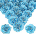 Light Blue Glitter Roses 100pcs Blue Foam Roses 2.56" Glitter Flowers Fake Roses for Baby Shower Centerpieces Faux Floral Arrangement Wedding Cake Flowers Decorations (Light Blue)
