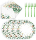 72 Pcs Floral Paper Plates and Napkins Party Supplies, Sage Green Disposable Tableware Set for Spring Summer Picnic Wedding Birthday Baby Shower Tea Party Decorations, Serves 24