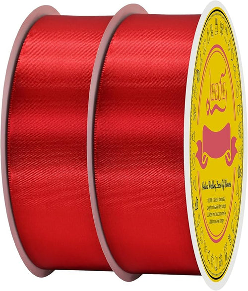 100 Yards Red Satin Ribbon Polyester Ribbon for Gift Wrapping Very Suitable for Weddings Party Hair Bow Invitation Decorations and More（1-1/2 inch X 50Yards X 2 Roll）
