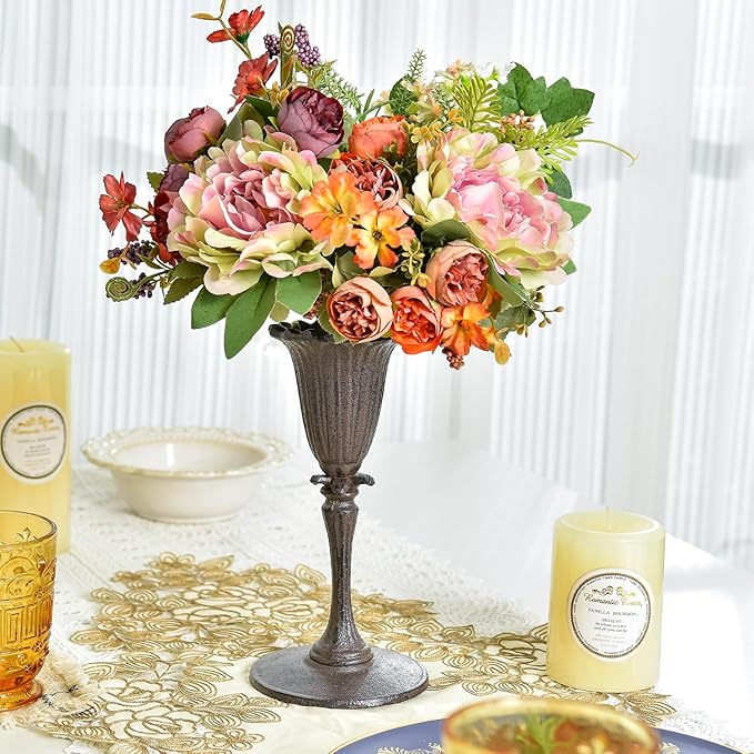 Sungmor Cast Iron Tabletop Flower Vase, Vintage Pretty Tulip Design, 8.6" Tall Decorative Centerpieces Flower Stand, Artificial Flower Arrangements Home Decor for Ceremony Birthday Holiday Event Party