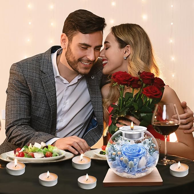 Christmas Birthday Gifts for Women Preserved Roses in Glass Dome with Scented - Romantic Preserved Flower for Women, Girlfriend, Wife, Mom, Grandma, Sister, Her-Blue