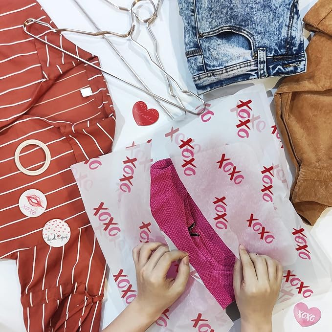 Pro Supply Global XOXO Printed Tissue Paper for Valentine's Day Gift Bags or Boxes and Wrapping - Bulk Decorative Art Tissue Paper for Packaging and Gifting | 24 Sheets 20" x 30"