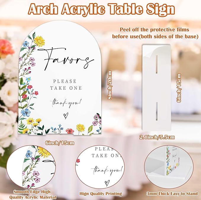 Acrylic Wedding Signs Favors Please Take One Sign for Reception, 6x8" Floral Themed Arch Acrylic Table Decor, Love Is In Bloom & Baby In Bloom Decorations for Baby Shower Bridal Shower Engagement