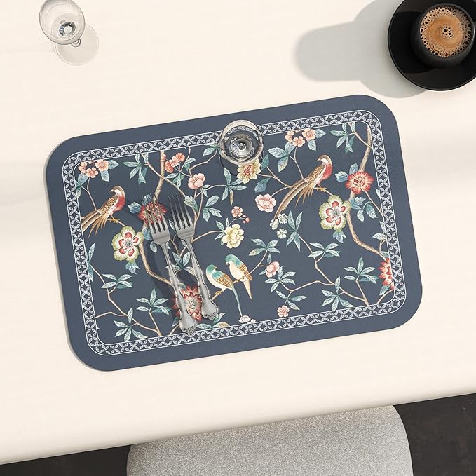 patdrea Blue Chinoiserie Rectangular PVC Placemats, Pack of 6, Waterproof Insulation, Soft and Durable, Suitable for Dining Table, Kitchen and Coffee Table Decoration,12"*17"