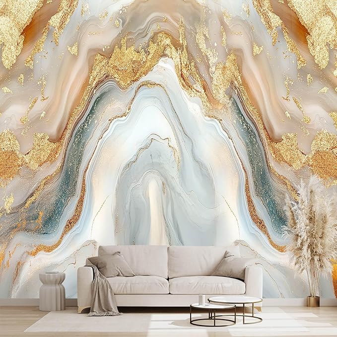 Golden Marble Peel and Stick Wallpaper Abstract Wall murals for Bedroom Living Room - 85"x118"