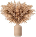 33pcs Pampas Grass Decor-Natural Dried Fluffy Brown Pompas Grass,Short Fluffy Pampas Grass Bulk for Small Boho vases,Wedding Flower,Boho Home Decor,Living Room Table Decor(17inch)