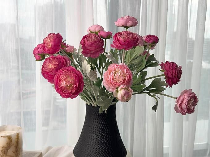 7 pcs Peony Artificial Flowers with Stems, Faux Pink and Hotpink Peonies Stem for Vase, Silk Ranunculus Flowers Arrangement for Home Office Farmhouse Wedding Party Decorations