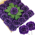 Dark Purple Artificial Roses 50 PCS Flowers with Stem, Fake Rose Heads Bouquets for DIY Wedding Decorations Centerpieces Arrangements Party Home Garden Porch Window Decor