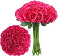 Artificial Rose Flower Artificial Flowers Flower with Long Stem Silk Roses Bouquet for Wedding Bridal Shower Party Home Decoration (Hot Pink, 30 Pcs)