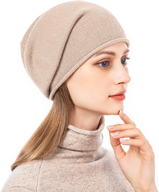 QUEENFUR Knit Slouchy Beanie Hats for Women Cashmere Ski Cap Knitted Wool Soft Warm Winter Hat