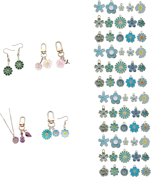 60pcs15 Types Flower Charms For Jewelry Making Enamel Flower Charms For Necklace Bracelet Earring for Gift that Office, Travel & DIY Creators