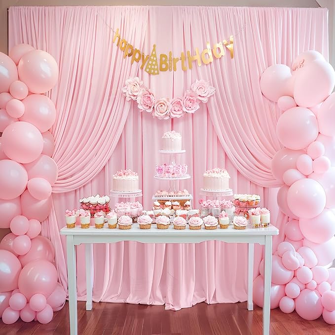 Pink Backdrop Curtains-Wrinkle-Free Polyester Photography Drapes Party Curtain Background for Baby Shower Wedding Decorations- 32 X10FT (Pink)