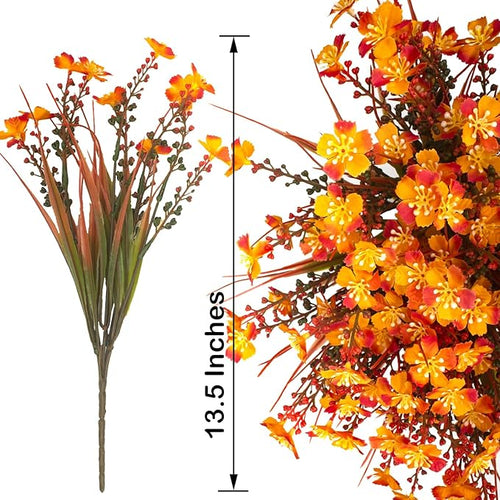 12 Bundles Artificial Fall Flowers for Outdoors Fake Plants UV Resistant Plastic Plants Shrubs Bushes for Home Fall Front Door Porch Garden Autumn Decor (Fall Red)