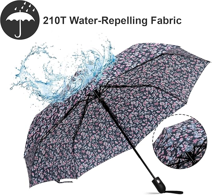 Nollia Windproof Automatic Travel Umbrella, Compact Portable with Reinforced Ribs for Sun & Rain