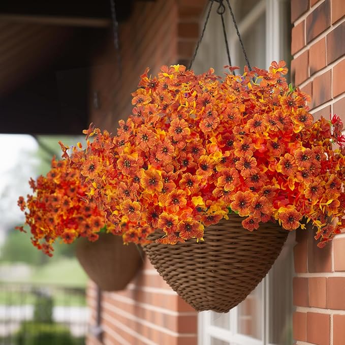 16 Bundles Artificial Fall Flowers for Outdoors Fake Plants UV Resistant Plastic Plants Shrubs Bushes for Home Fall Front Door Porch Garden Autumn Decor (Fall Red)