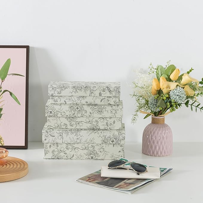 Soul & Lane Decorative Storage Boxes with Lids, Set of 3 Cardboard Boxes for Home Décor and Documents, Memory Organizers for Keepsakes with Magnetic Closure, Photo Storage, Elegant Floral