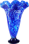 Luxury Lane Hand Blown Cobalt Blue Confetti Art Glass Flower Vase for Home Decor 10 inch Tall Centerpiece Table Decoration