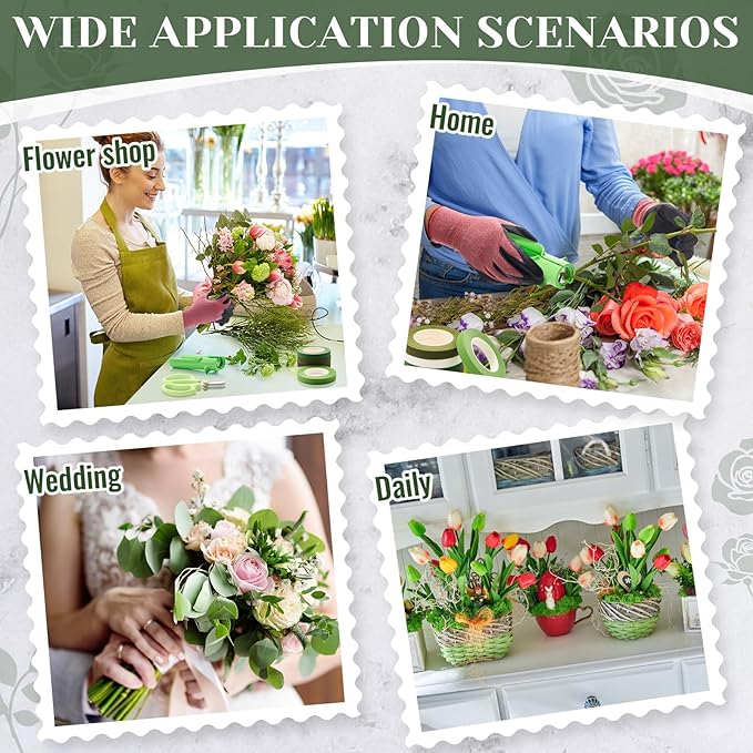 Lasnten 9 Pcs Rose Stripper Thorn Remover Set Include 1 Rose Thorn Stripper Tool 5 Floral Tape 1 Flower Scissor 1 Curve Gardening Scissors 1 Pair Gardening Gloves for Home Wedding Florist(Green)