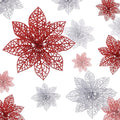 Boao Red,Silver 24 Pieces Poinsettia Flower Christmas Glitter Artificial Poinsettia with Clips Christmas Tree Ornament Decorations for DIY Xmas Wreath Holiday Home Party Decor, 3/4/6 Inches