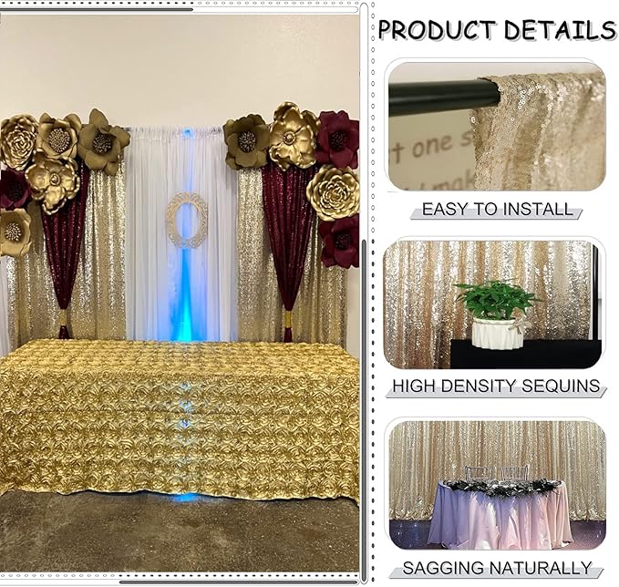 Champagne Backdrop Curtain 4FTx8FT 2 Panels Champagne Gold Sequin Backdrop Curtain Glitter Backdrop Photo Background for Wedding Baby Shower Birthday