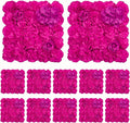Flower Wall Backdrop 12pcs 16.5x16.5 Inch Floral Wall Panel Artificial Silk Rose Wall Decor Ideal for Wedding Celebrations, Festive Party Backdrops, and Home Decor-Bright Pink