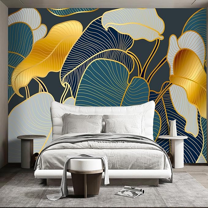 WXHFM - golden leaf wall murals Peel and Stick modern Wallpaper for Bedroom Living Room - 58"x86"