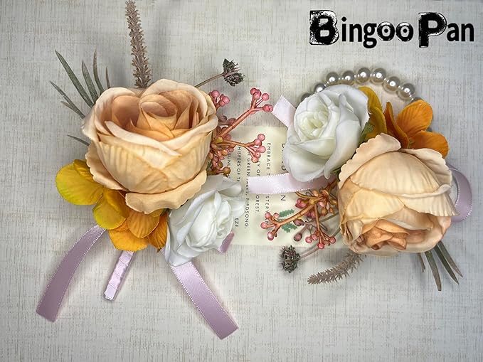 Corsage and Boutonniere Set Corsage Wistlet Burnt Orange Corsage Wrist Artificial Flower Perfert for Proms | Weddings for Bride,Bridesmaids, Groom,Groomsmen Decor (Burnt Orange)
