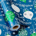 MAYPLUSS Christmas Gift Wrapping Paper Roll - 17 Inch X 33 Feet - Luxury Metallic Vintage Navy Blue Elegant Christmas Ornaments Winter Gift Wrap Present Paper for Holiday, Hanukkah, Festive Decoration