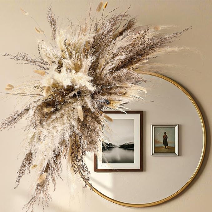 Layhit 1 Set Boho Dried Flower Wall Hanging 35 inch Pampas Grass Bouquet Dry Flower for Vase Crafts DIY Handmade Floral Plant Weeding Arch Decor