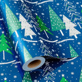 MAYPLUSS Christmas Tree Wrapping Paper Roll - 17 Inch X 33 Feet - Shine Metallic Navy Blue Elegant Christmas Tree Snow Winter Gift Wrap Paper Sheet for Holiday, Hanukkah, Festive Decoration