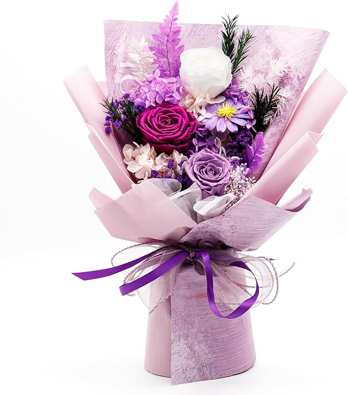 Preserved Flowers Bouquet, Eternal Natural Rose, Flower Birthday Decorations for Mom Women,Send Flowers Prime,Wedding Anniversary,Christmas Eve