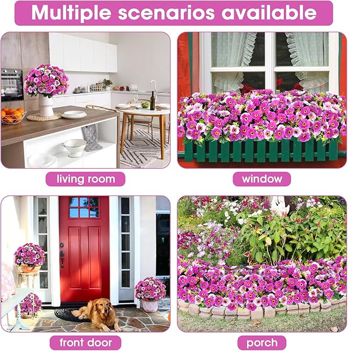 Ouddy Decor 12 Bundles Artificial Flowers for Outdoors Decoration, Fake Daisy Silk Flowers UV Resistant Artificial Plants for Spring Summer Garden Porch Window Box Room Home Decor, Fuchsia