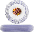 Hysenm 50 Pcs Disposable Blue Placemats Set Metallic 13 Inch Round Table Doilies, Ultra-Thin Messy Lines Disposable Placement Mats for Home Decoration Dining Table Wedding Birthday Party
