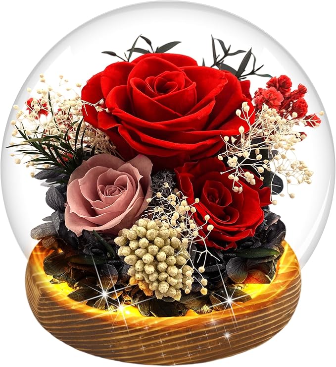 MOKOQI Birthday Gifts for Women Forever Flowers in Glass Dome, Fresh Flowers for Delivery Prime Forever Rose Gift for her Mom Wife Grandma on Christmas Birthday Anniversary