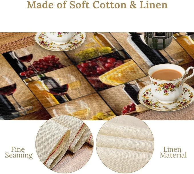 Red Wine Vintage Table Runner, Kitchen Dining Table Farmhouse Decoration for Home Party Decor 13x36 Inch