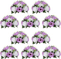 NUPTIO Flower Wedding Centrepieces for Tables - 10 Pcs 9.5in Diameter Lilac & White Artificial Flowers Rose Ball for Centerpieces Table - Fake Rose Arrangements for Weddings Birthday Party Decor