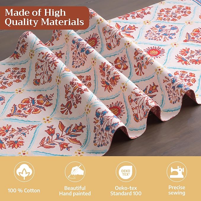Maison d' Hermine Table Runner 100% Cotton Double Layer Table Runners 108 inches Long for Thanksgiving Christmas Decorations Home Kitchen Dining Party Wedding (Romane, 14.5" x 108")