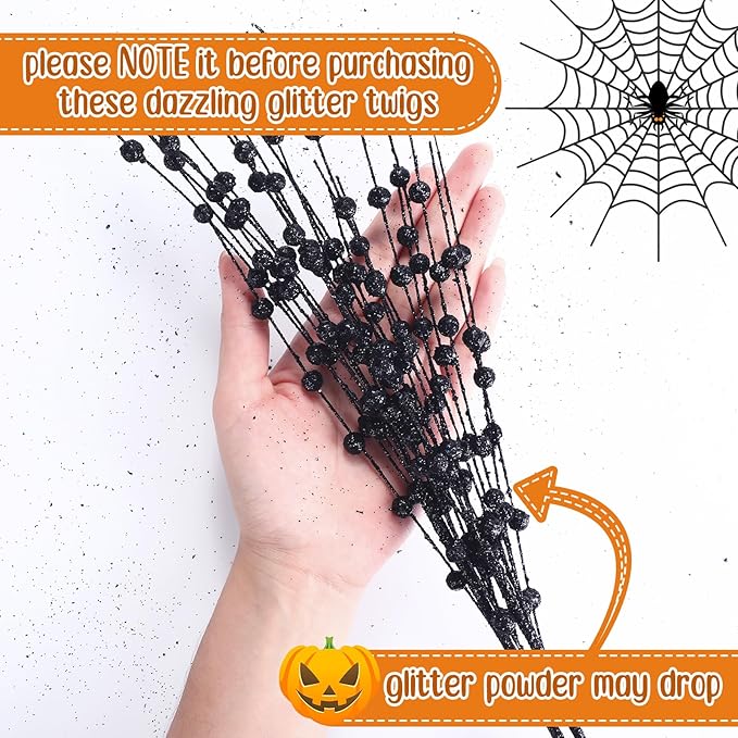 Geosar 30 Pcs Christmas Artificial Glitter Berry Stem Decorations 17 Inch Faux Stick Floral Pick Centerpiece Bouquet Flower Bead Twigs for Centerpiece Tree Wreath Xmas Ornaments Home(Black)