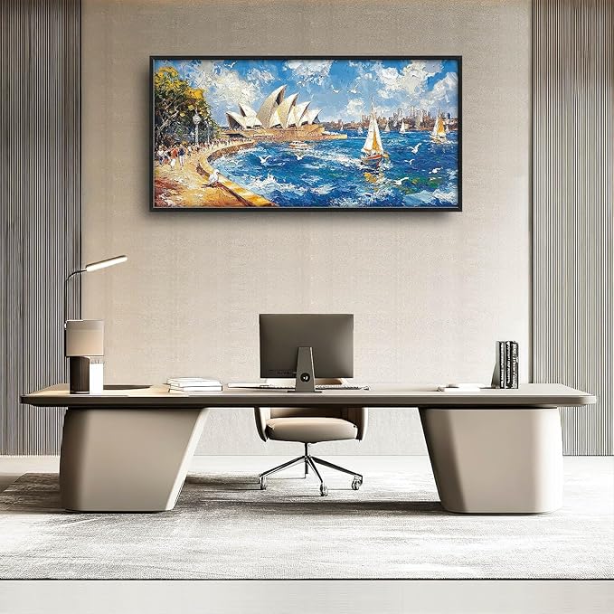 Sydney Opera House Large Wall Art Beach Boat Pictures Wall Decor Coastal Canvas Seascape Print Painting Modern Artwork Home Decoration for Living Room Bathroom Bedroom Office Framed 60"x30"