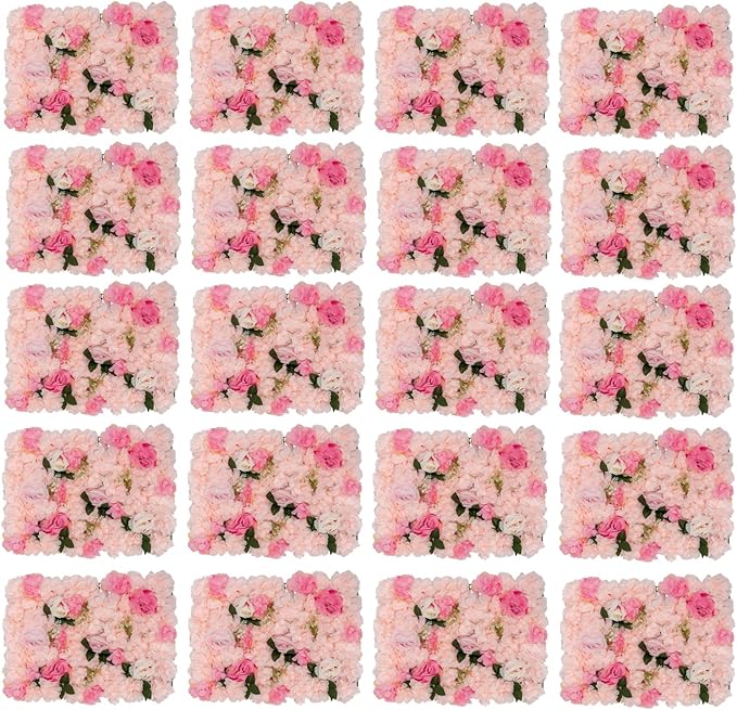 20 PCS Artificial Flower Wall Panel,Each Panel 24" x 16"3D Silk Rose Hydrangea Floral Backdrop,Handmade Eco-Friendly Flower Wall Photo Backdrop Decor (type3)