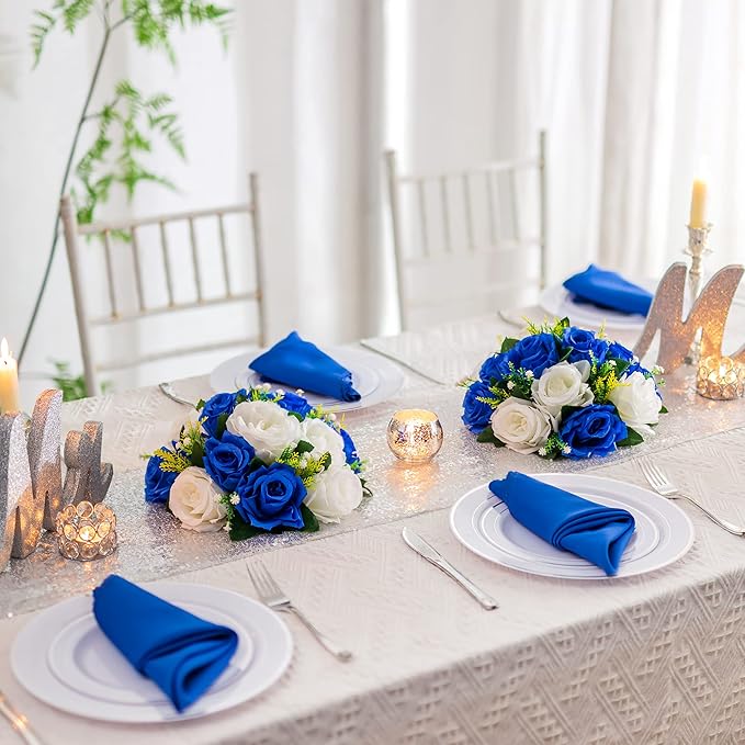 Flower Centerpieces for Wedding Tables: Wedding Table Decorations Royal Blue White Flower Balls Centerpieces for Engagement Cerebration Party Center Pieces 6 Packs