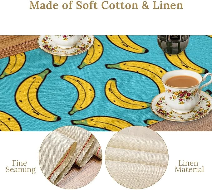 Banana Table Runner, Kitchen Dining Table Decor, Watercolor Tropical Fruit Palm Leaves Table Runners for Indoor Outdoor Home Farmhouse Holiday Wedding Birthday Party Decoration, 13 x36 Inch