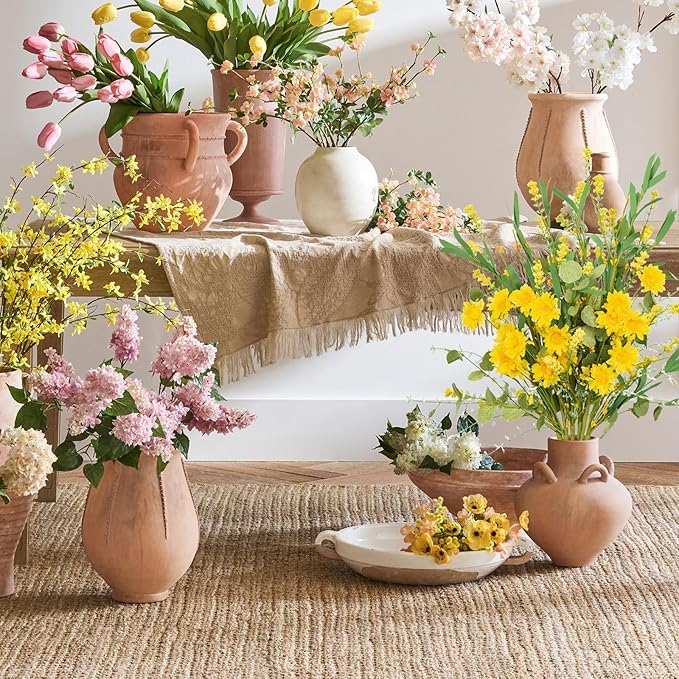 Artificial Flower 23 Inch 6 Pack Faux Yellow Daisy Eucalyptus Stem with Greenery - Realistic Spring Summer Floral for Home, Wedding, DIY Bouquets and Wreath