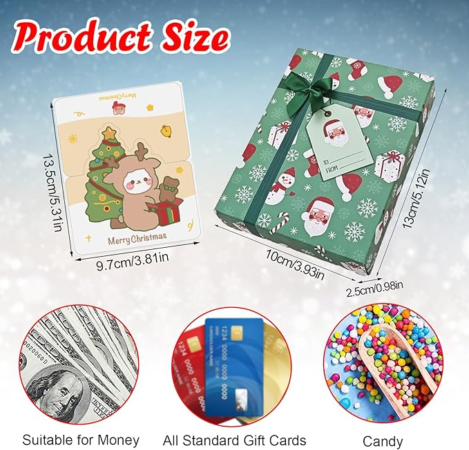Christmas Gift Card Boxes Holder with Bows and To From Tags Greeting Card, Holiday Unique Gift Card Decorative Wrapped Card Boxes for Xmas Holiday Birthday Wedding Party Favors