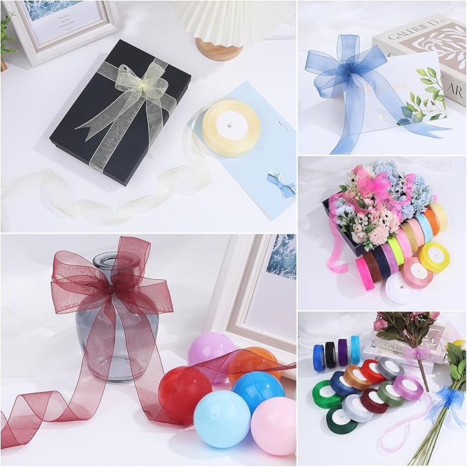 3/4 Inch x 50 Yards Sheer Organza Ribbon Chiffon Ribbon for Gift Wedding Flower Bouquet Wrapping Decorations Crafts (Blue)