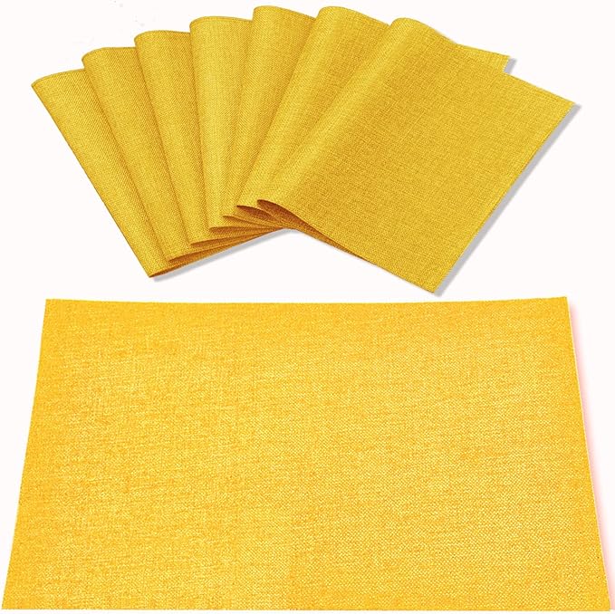 Cloth Yellow Placemats Set of 8, Linen Type Fabric Placemats Machine Washable Heat Resistant Placemats Polyester Place Mats for Halloween, Thanksgiving and Christmas Dining Table (Yellow)