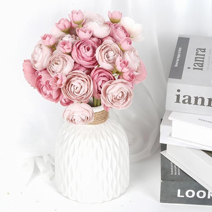 IPOPU Artificial Ranunculus 2 Bouquets Silk Flowers with Stems 12PCS Faux Ranunculus Mini Fake Flowers for Wedding Bouquet Bridal Shower Decorations Floral Filler Flowers Centerpieces (Dusty Rose)